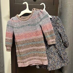 Baby Gap Kids Toddlers Baby Striped Sweater Dress & Blue Floral tiered Dress 18M
